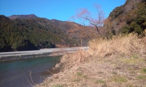 コテージ前の大井川上流方面